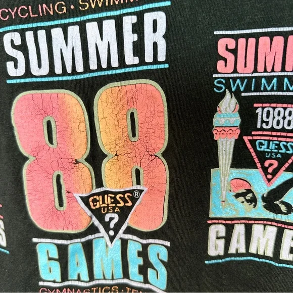 Guess Vintage 80's Games T Shirt OSFA Black Summer 88 Single Stitch One Size Tee